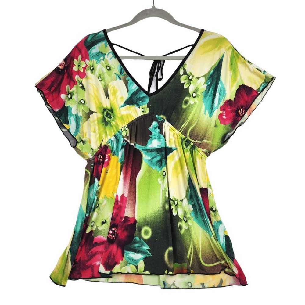NWT Womens Babydoll Blouse Top Large Floral Festival Whimsigoth Indie Artsy Bold